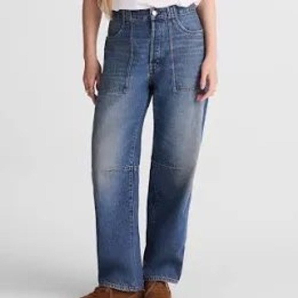 Madewell The Darted Barrel-Leg Jean Blue‎ High Rise Patch Pocket Denim 32